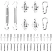 Syfax Sonnensegel Montageset 8-teilig, Edelstahl, für Sonnensegel Befestigung, mit 4 Wandösen, 2 Karabinerhaken, 2 verstellbaren Spannern, Silber