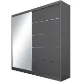 Beautysofa Schwebetürenschrank MARIKA II 200 cm – Kleiderschrank mit Schubladen, Spiegel & Schiebetüren (Graphit)