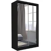 Beautysofa Schrank mit Schwebetüren DEBRA - 150cm Kleiderschrank mit Spiegeln & Kleiderstangen (Schwarz)