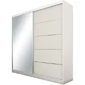 Beautysofa Schwebetürenschrank MARIKA II 200 cm – Kleiderschrank mit Schubladen, Spiegel & Schiebetüren (Weiß)