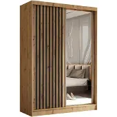 Beautysofa Schwebetürenschrank HELIX 150cm Artisan/Schwarz – 2-türig, Kleiderschrank mit Lamellen & Spiegel & Schiebetüren