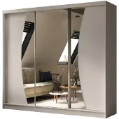 Beautysofa Schwebetürenschrank VOX II 240 cm – Kleiderschrank mit Schubladen, Spiegel & Schiebetüren (Kaschmir)