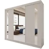 Beautysofa GAJA Kleiderschrank 240 cm mit Spiegel – Schwebetürenschrank 3-türig, Schlafzimmer Schrank, Kaschmir/Kaschmir ohne Schubkasteneinsätze