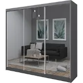 Beautysofa Schrank mit Schwebetüren DEBRA - 240cm Kleiderschrank mit Spiegeln & Kleiderstangen (Graphit)