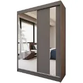 Beautysofa GAJA Kleiderschrank 150 cm mit Spiegel – Schwebetürenschrank 2-türig, Schlafzimmer Schrank, Graphit/Graphit ohne Schubkasteneinsätze
