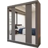 Beautysofa GAJA Schwebetürenschrank 180 cm mit Spiegel, Kleiderschrank 3-türig, Schlafzimmer Schrank modern, Graphit/Graphit mit zwei Schubladen
