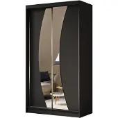 Beautysofa Schwebetürenschrank VOX II 120 cm – Kleiderschrank mit Schubladen, Spiegel & Schiebetüren (Schwarz)