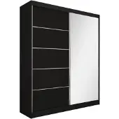 Beautysofa Schwebetürenschrank MARIKA 160 cm – Kleiderschrank mit 2 Schubkasteneinsätze, Spiegel & Schiebetüren (Schwarz)