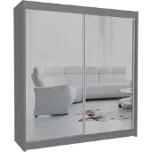 Beautysofa Schrank mit Schwebetüren DEBRA - 200cm Kleiderschrank mit Spiegeln & Kleiderstangen (Graphit)