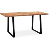 FineBuy Schreibtisch 140 cm Akazie Massivholz Metall Computertisch Baumkante Homeoffice Bürotisch Massiv Trapezbeine in Schwarz Holztisch Laptoptisch