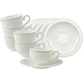 Villeroy & Boch Tasse "Kaffeetassen mit Untertassen Gray Pearl 120 ml 6er Set weiß", weiß, B:16cm H:8,2cm Ø:16cm, Porzellan, Trinkgefäße, Tasse, Spülmaschinenfest, Mikrowellensicher