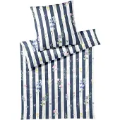 Elegante Mako-Satin-Bettwäsche-Garnitur Flowerstripe Farbe Marine Größe 135x200+80x80
