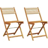vidaXL Bistrostühle 2 Stk. Beige Massivholz Akazie und Kordel