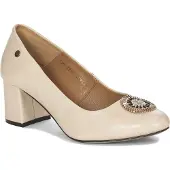 MACIEJKA Pumps hellbeige mit mandelförmiger Spitze und Applikation, 6 cm Blockabsatz