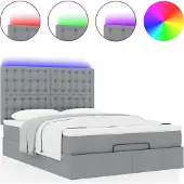 Syfax Ottoman-Bett mit Matratze & LEDs Hellgrau 140x190 cm Stoff