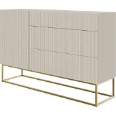Selsey VELDIO - Sideboard Kommode mit 3 Schubladen, Graubeige Taupe mit goldenem Metallgestell, 140 cm breit