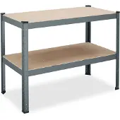 Relaxdays Werkbank, 150kg, HxBxT: 90x120x60 cm, 2 verstellbare Ebenen, Werktisch, Stahl & MDF, Werkstattregal, anthrazit