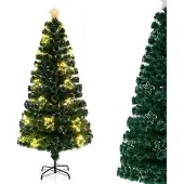 Costway Künstlicher Weihnachtsbaum 180cm mit Sternspitze, 36 warmweißen LEDs & 230 Zweigspitzen, Tannenbaum aus Glasfaser, Christbaum Kunstbaum