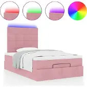 Syfax Ottoman-Bett mit Matratzen & LEDs Rosa 120x190 cm Samt