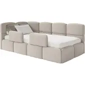 Selsey Cloudy – Kinderbett 120x200, Kopfteil links, Matratze & Bettkasten, Samt Hellbeige