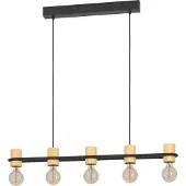 Eglo Hängelampe Chieveley, 5-flammige Pendelleuchte über Esstisch, Deckenlampe hängend aus Metall in Schwarz und Holz in Natur, E27 Fassung, L 88,5 cm