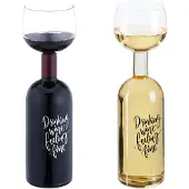 Relaxdays Weinflasche Glas, XL Weinglas mit Spruch, Fun Geschenk für Weinliebhaber, Weinflaschenglas 750 ml, transparent