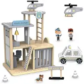 Mamabrum Polizei-Spielset aus Holz – Polizeistation mit Zubehör und Figuren
