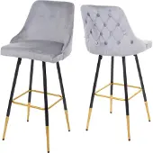 Mendler 2er-Set Barhocker MCW-E70, Barstuhl Tresenhocker, Retro Design Samt goldene Streben/Füße grau