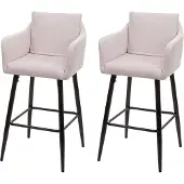 Mendler 2er-Set Barhocker HWC-H93, Barstuhl Tresenhocker, Fußablage Metall Stoff/Textil creme-beige