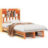 Syfax Massivholzbett mit Regal ohne Matratze Wachsbraun 100x200 cm