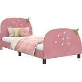 Syfax Kinderbettgestell mit Kopfteil Rosa 90 x 190 cm Samt