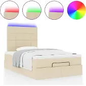 Syfax Ottoman-Bett mit Matratze & LEDs Creme 120x200 cm Stoff
