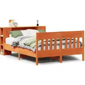Syfax Massivholzbett mit Regal ohne Matratze Wachsbraun 140x200 cm