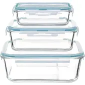 5five Simply Smart Frischhaltedosen 3er Set ClipEat Glas transparent blau 11x21,3x21,3cm