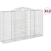 vidaXL Gabionen mit Hochbogen 12 Stk 300x50x180/200cm Verzinktes Eisen