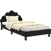 Syfax Kinderbettgestell mit Kopfteil Schwarz 90 x 200 cm Samt