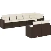 vidaXL 8-tlg. Garten-Sofagarnitur mit Kissen Braun Poly Rattan