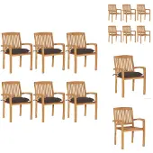 vidaXL Stapelbare Gartenstühle mit Kissen 6 Stk. Massivholz Teak - Gartenstühle