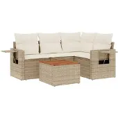 vidaXL 5-tlg. Garten-Sofagarnitur mit Kissen Beige Poly Rattan