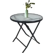 VCM Gartentisch rund Ø 70 cm, Metall Tisch mit Glasplatte, klappbar, wetterbeständig, Balkontisch für Garten oder Terrasse Outdoor, Sonlas