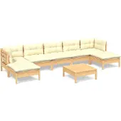 vidaXL 8-tlg. Garten-Lounge-Set mit Creme Kissen Kiefernholz