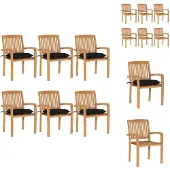 vidaXL Stapelbare Gartenstühle mit Kissen 6 Stk. Massivholz Teak - Gartenstühle