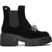 MACIEJKA Damen Stiefel Schwarz Wildleder isoliert Plateau 3,5 cm Absatz 6,5 cm Kristallverzierung