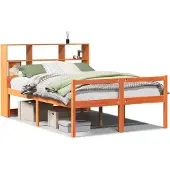 Syfax Massivholzbett mit Regal ohne Matratze Wachsbraun 140x200 cm
