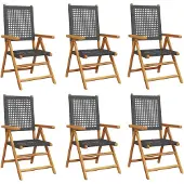 vidaXL Gartenstuhl Verstellbar 6 Stk. Schwarz Poly Rattan Massivholz