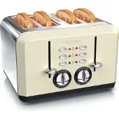Arendo Toaster für 4 Scheiben, 1630 W, Automatik, Edelstahl, Wärmeisolierendes Doppelwandgehäuse, beige