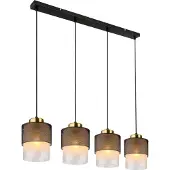 Globo Lighting Hängeleuchte Metall schwarz matt, Glas satiniert, klar verlaufend, Metall messingfarben, Kabel Textil schwarz, Höhe kürzbar, LxBxH: 910x160x1200mm, exkl. 4x E27 60W 230V