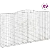 vidaXL Gabionen mit Hochbogen 9 Stk. 400x30x220/240cm Verzinktes Eisen