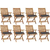 Syfax Klappbare Gartenstühle mit Kissen 8 Stk. Massivholz Teak