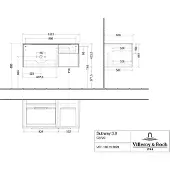 Villeroy & Boch Subway 3.0 Waschbeckenunterschrank, 2 Auszüge, Waschbecken links, Regalelement unten rechts, 1001x422,5x516mm, C57201VQ